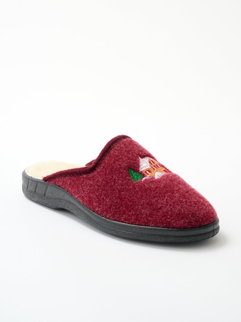 Chaussons mules fourrés largeur confort Rouge bordeaux - Kiabi