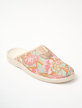 Chaussons mules grande largeur fleuris