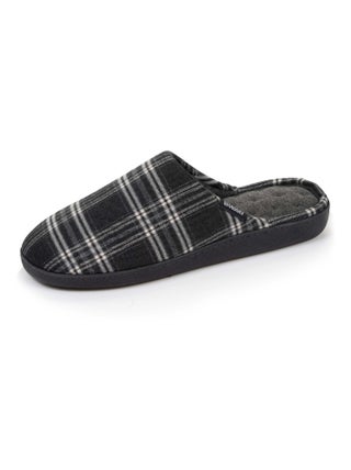 Chaussons mules homme tartan noir/blanc Isotoner