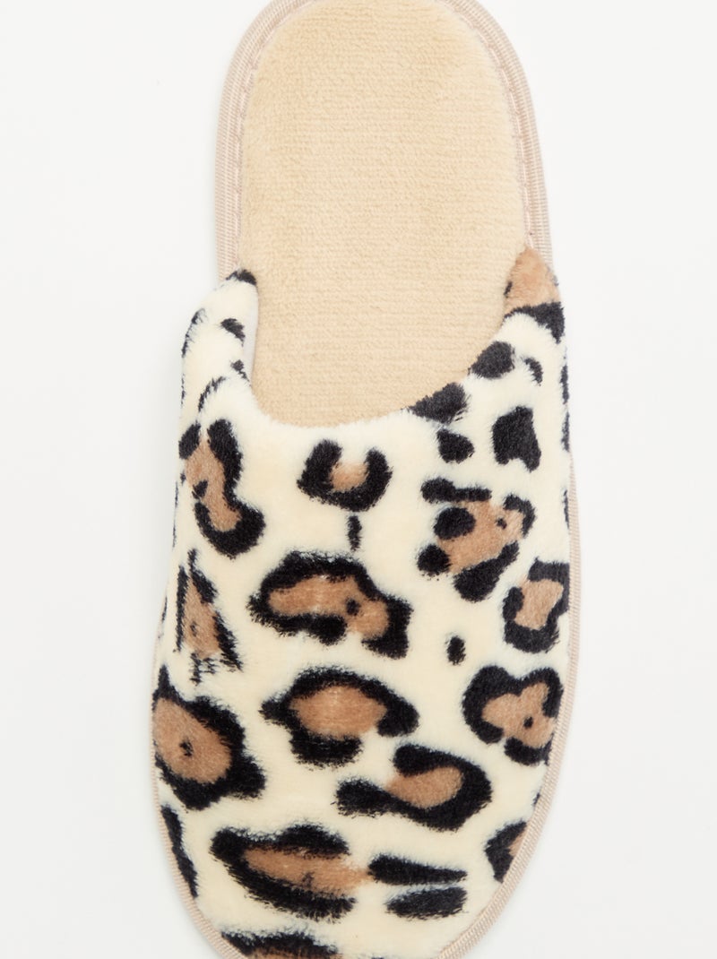 Chaussons mules imprimé léopard Beige - Kiabi