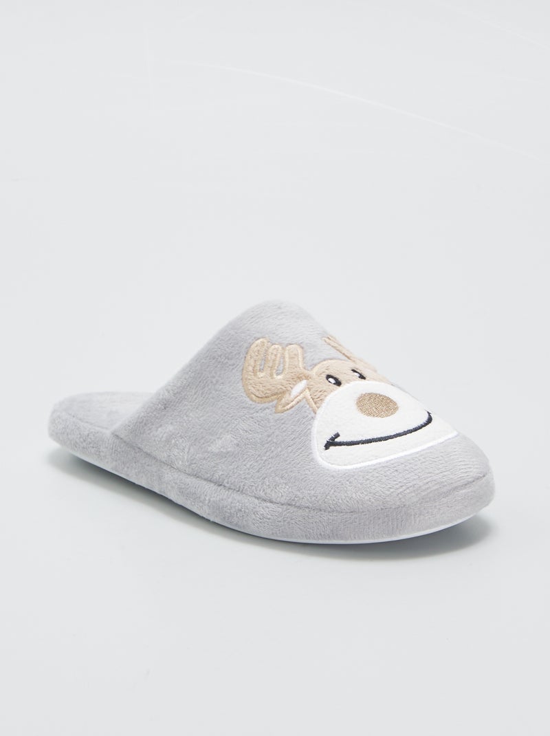 Chaussons mules imprimé 'Renne' Rouge - Kiabi