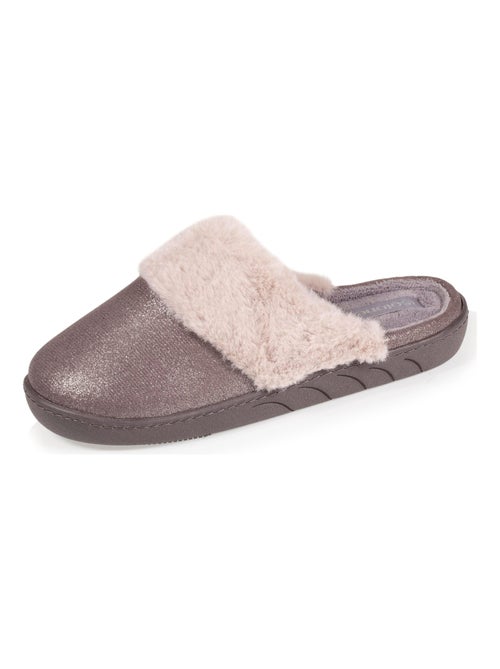 Chaussons mules irisé et imitation fourrure fille Isotoner - Kiabi