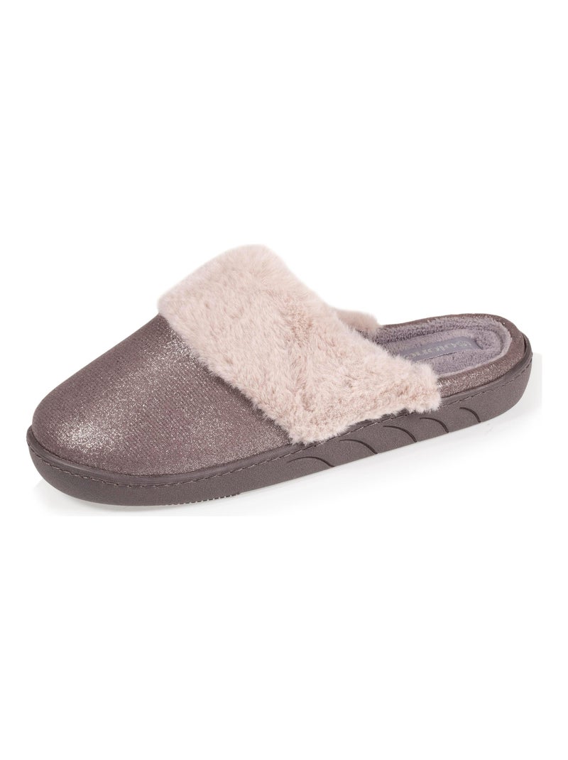 Chaussons mules irisé et imitation fourrure fille Isotoner Gris - Kiabi