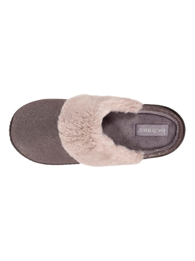Chaussons mules irisé et imitation fourrure fille Isotoner Gris - Kiabi