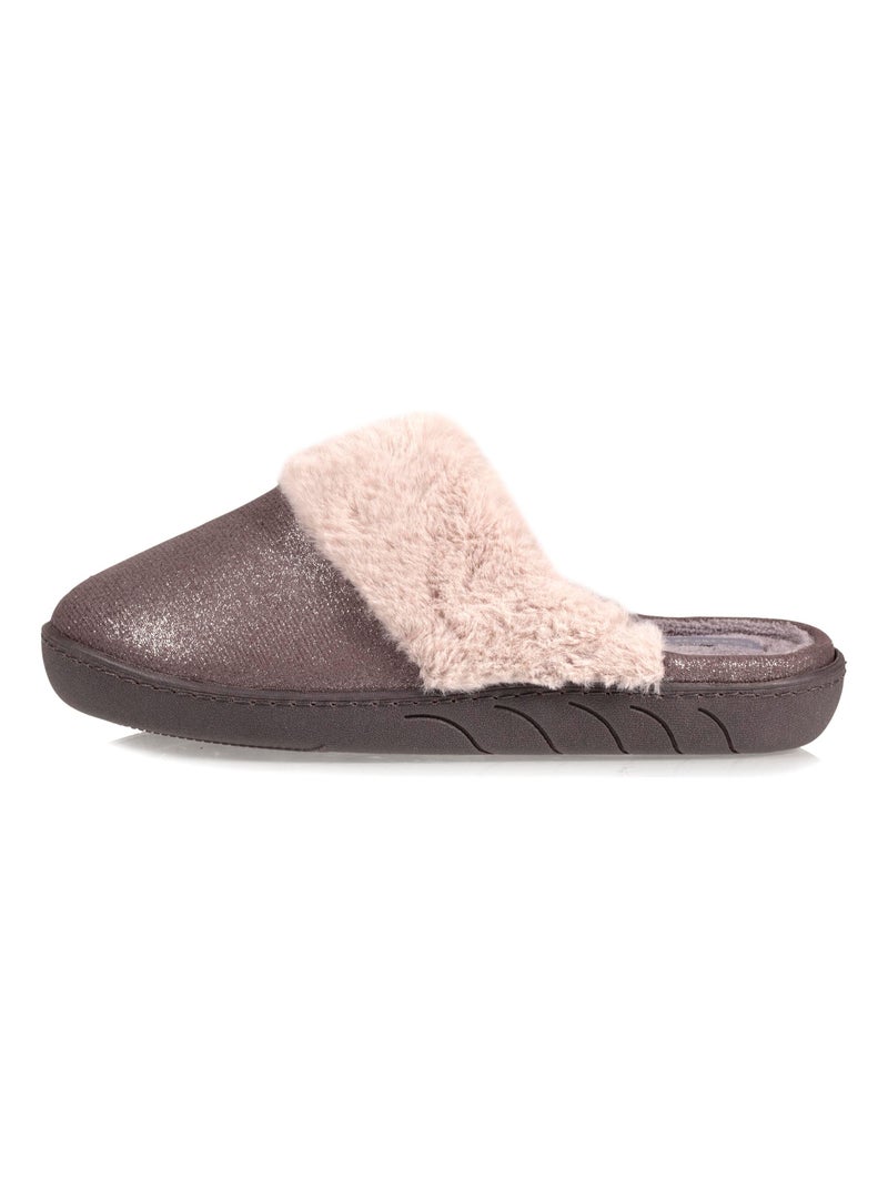 Chaussons mules irisé et imitation fourrure fille Isotoner Gris - Kiabi