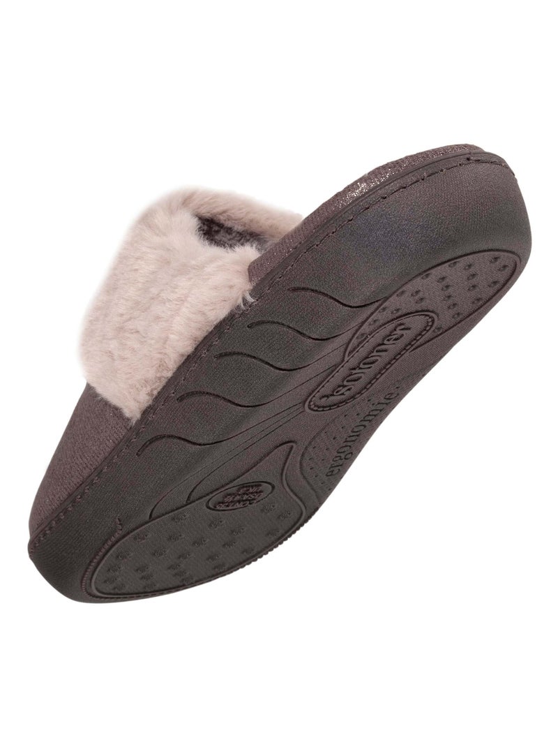 Chaussons mules irisé et imitation fourrure fille Isotoner Gris - Kiabi