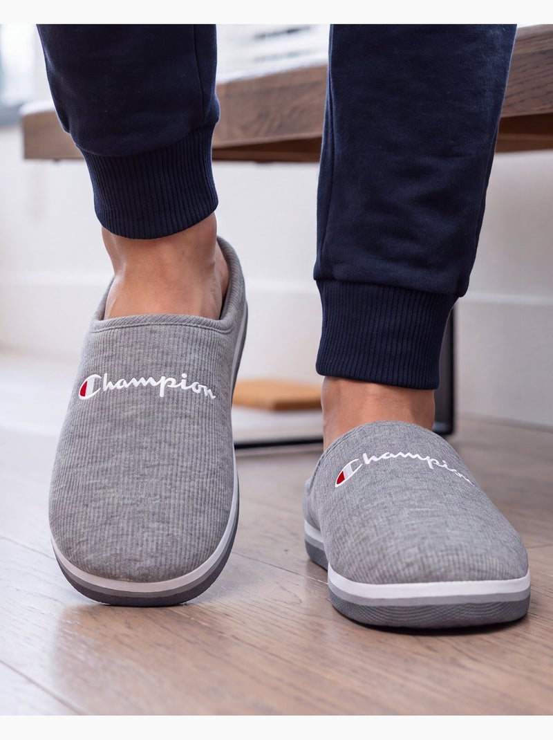 Chaussons mules jersey côtelé ultra confort moelleux homme Gris chiné - Kiabi