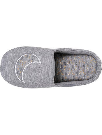 Chaussons mules jersey, semelle gomme antidérapante femme