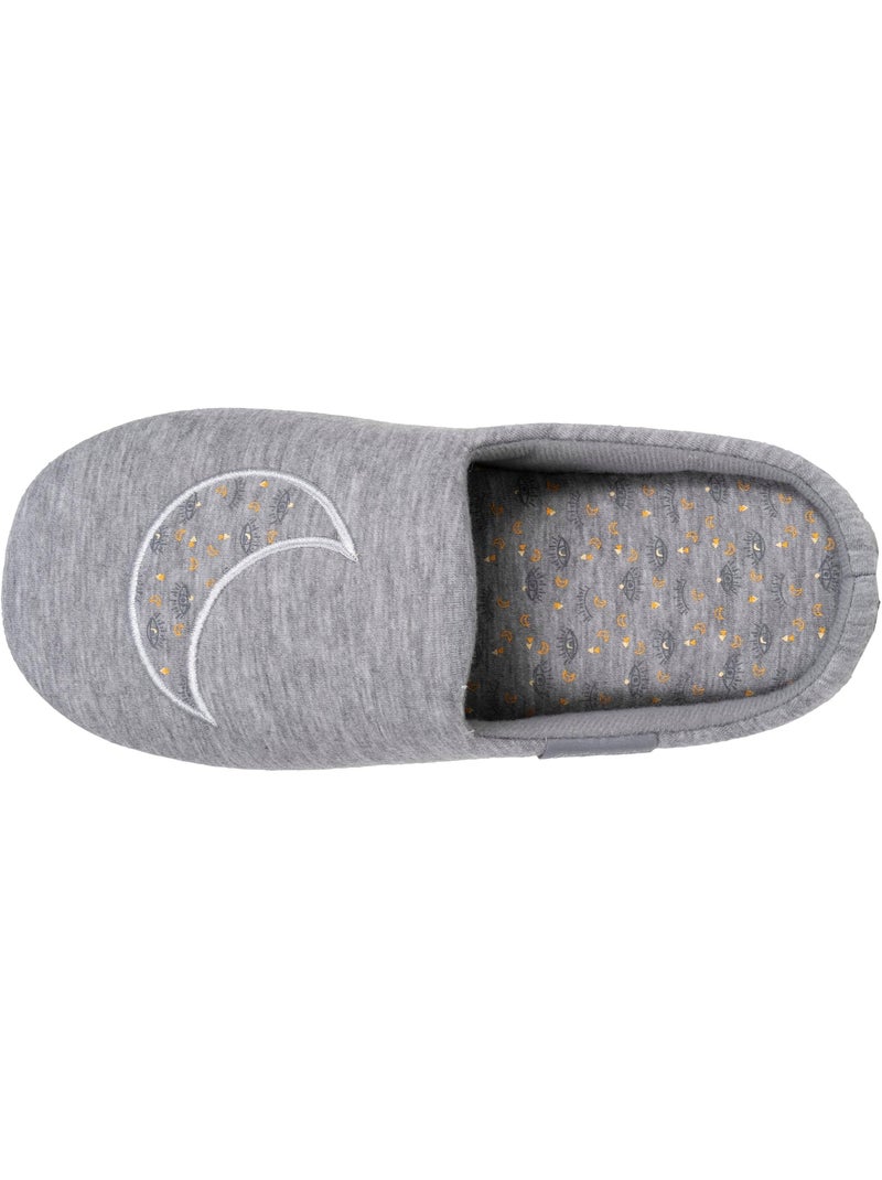 Chaussons mules jersey, semelle gomme antidérapante femme Gris chiné - Kiabi