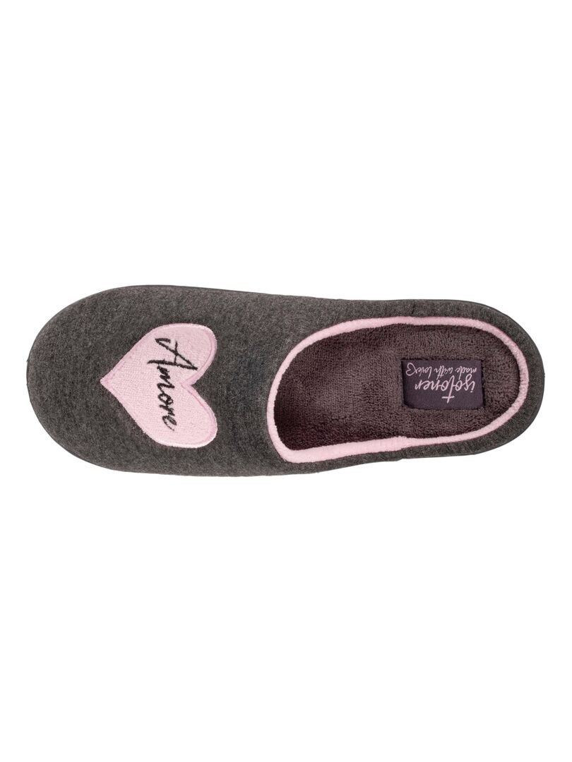 Chaussons mules talon Femme Gris foncé rose