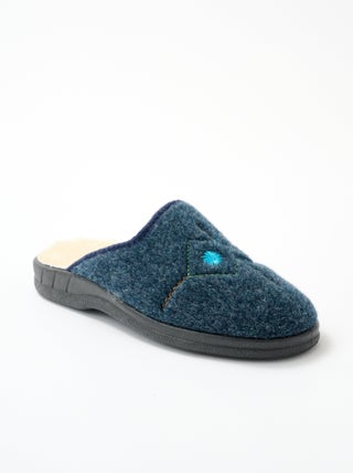 Chaussons mules largeur confort brodés fourrés