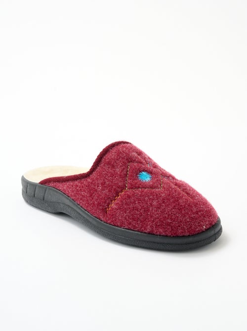 Chaussons mules largeur confort brodés fourrés - Kiabi