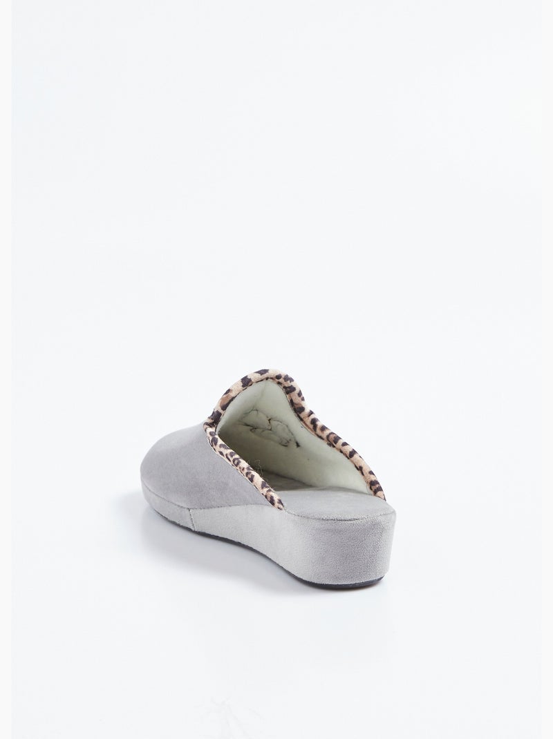Chaussons mules largeur confort textile velouté - Afibel Gris - Kiabi