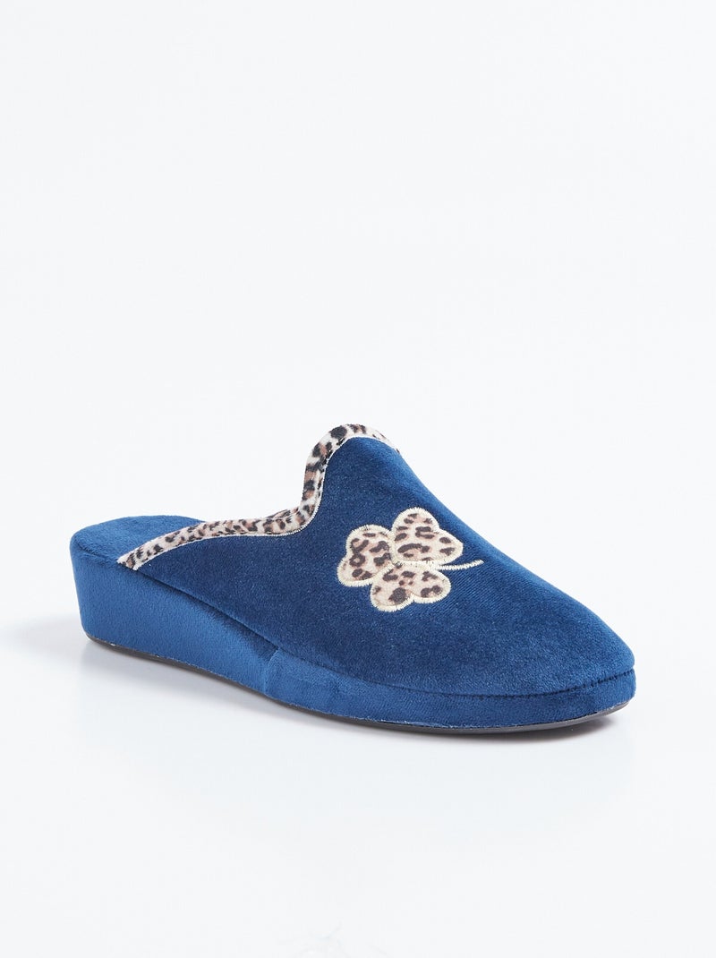 Chaussons mules largeur confort textile velouté Bleu marine - Kiabi