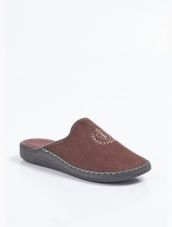 Chaussons mules largeur confort textile velouté brodé - Afibel