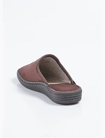 Chaussons mules largeur confort textile velouté brodé - Afibel