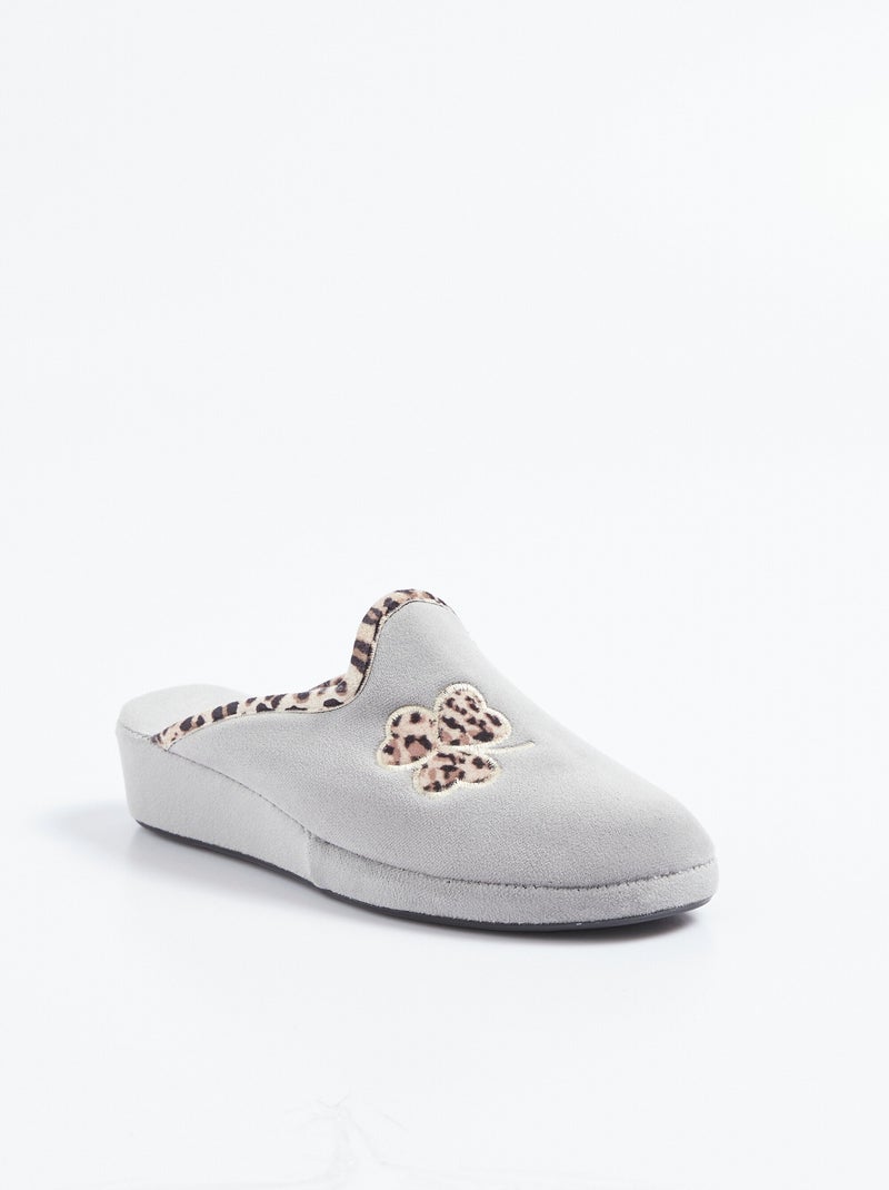 Chaussons mules largeur confort textile velouté Gris - Kiabi