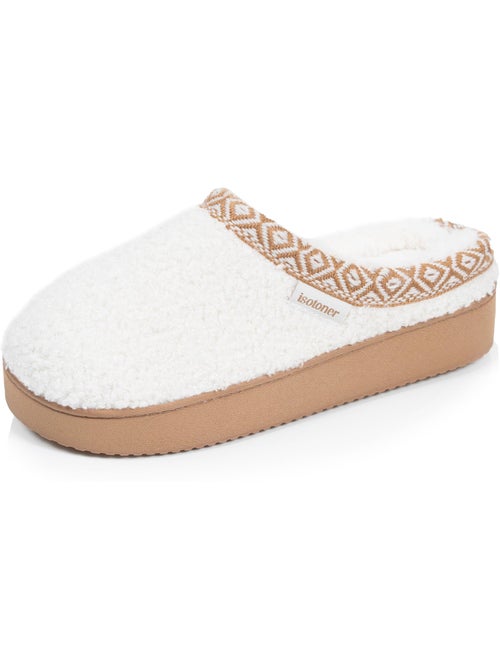Chaussons mules maille bouclette à semelle compensé de femme isotoner - Kiabi Chaussons mules maille bouclette à semelle compensé de femme isotoner - Kiabi