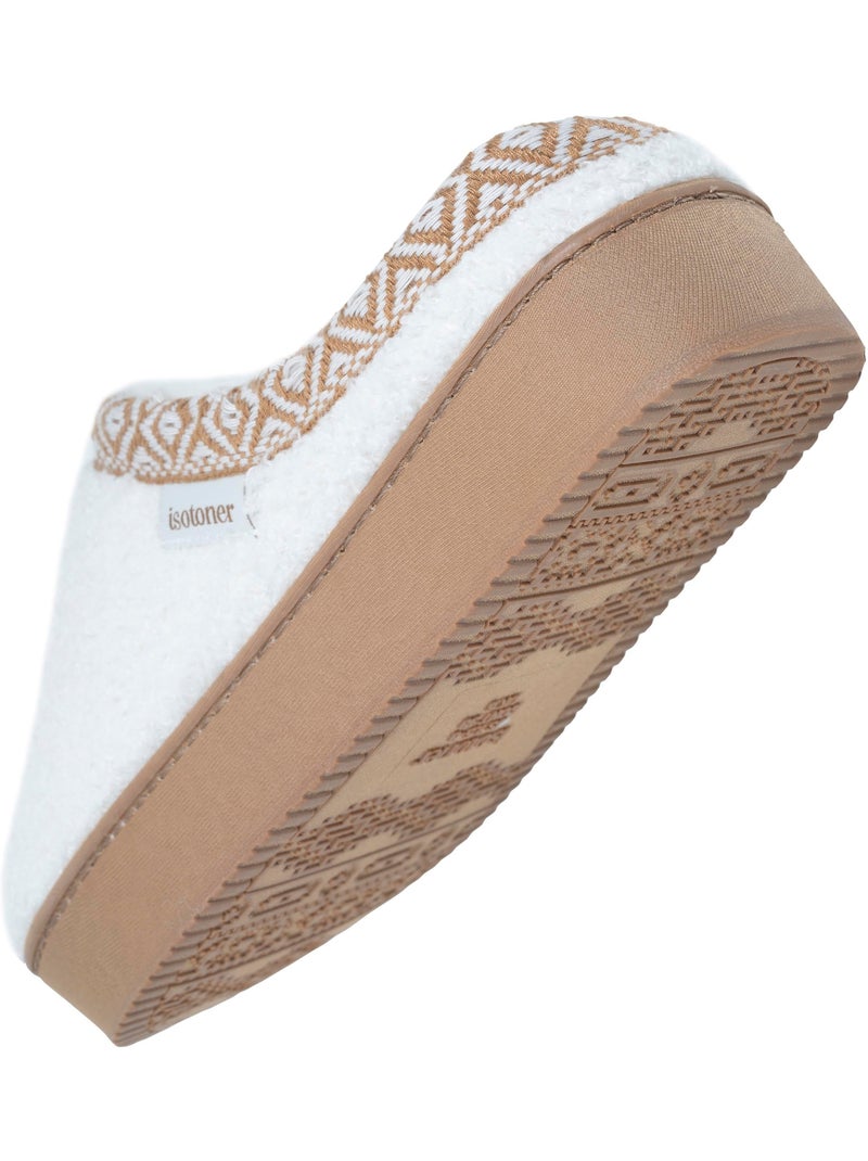 Chaussons mules maille bouclette à semelle compensé de femme isotoner Ivoire - Kiabi