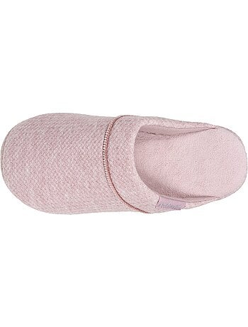 Chaussons mules maille nid d'abeille, semelle gomme femme