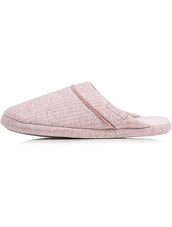 Chaussons mules maille nid d'abeille, semelle gomme femme