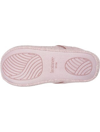 Chaussons mules maille nid d'abeille, semelle gomme femme