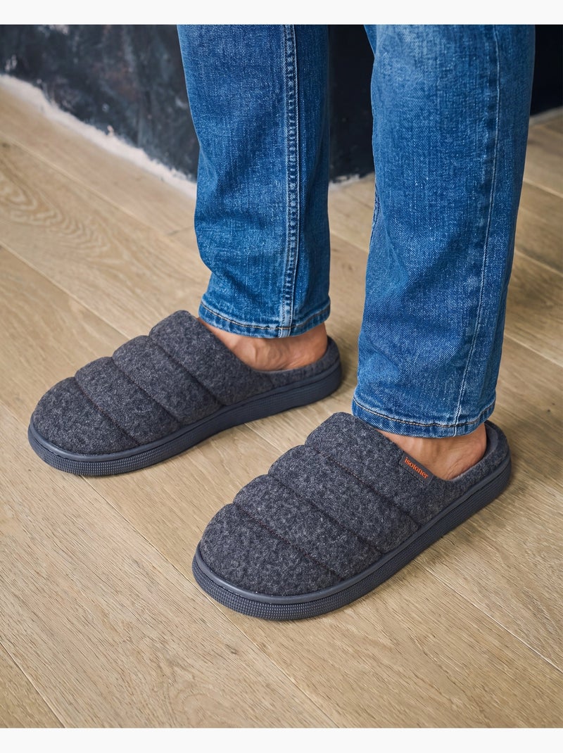 Chaussons mules matière feutrine, semelle bloup extra homme Gris chiné - Kiabi