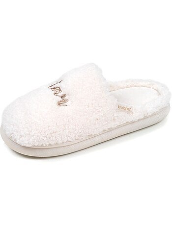 Chaussons mules matière sherpa, semelle bloup extra femme