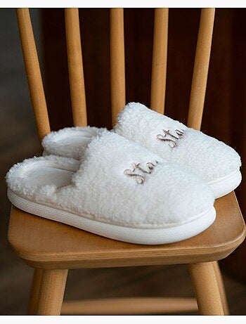 Chaussons mules matière sherpa, semelle bloup extra femme