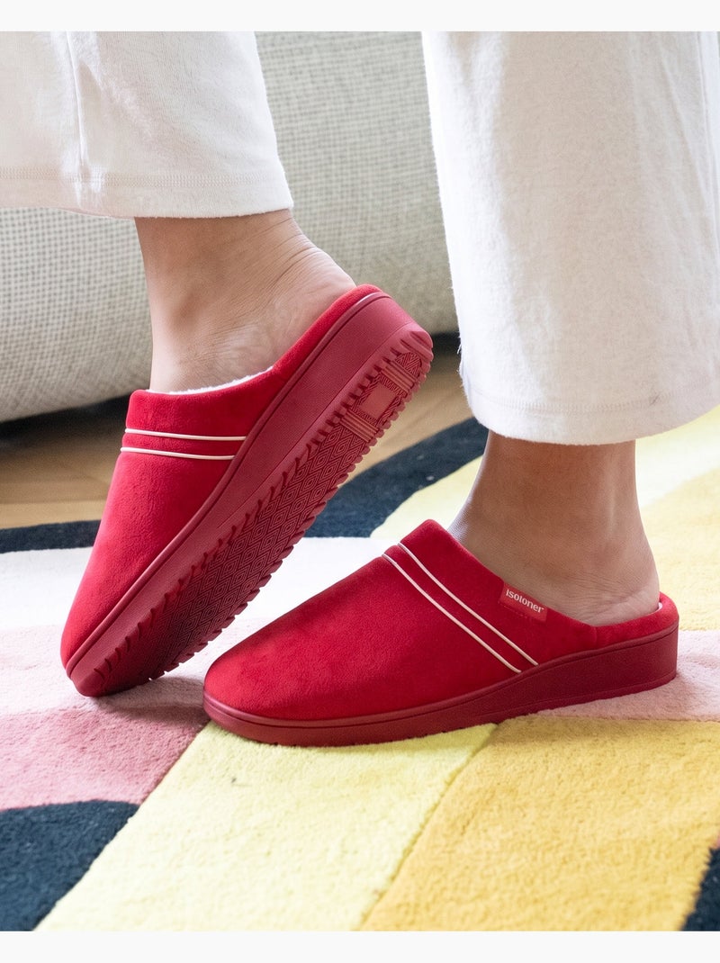 Chaussons mules microvelours mousse à mémoire forme femme Rouge tomate - Kiabi