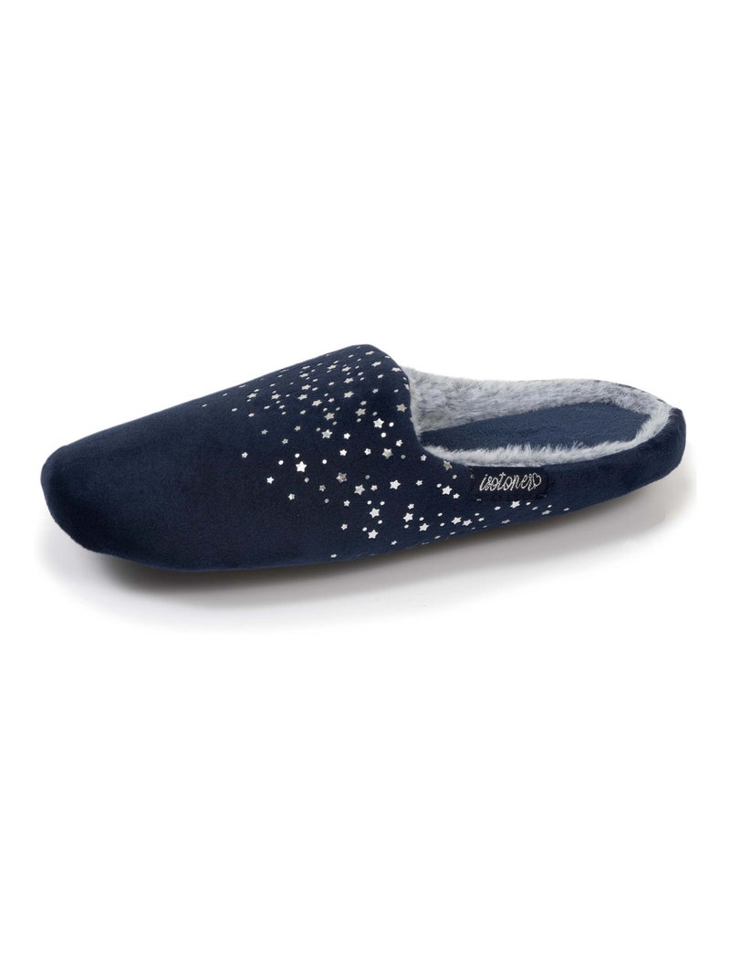 Chaussons mules microvelours, semelle antidérapante femme Isotoner Bleu marine - Kiabi