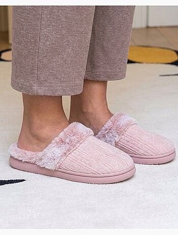 Chaussons mules microvelours semelle bloup extra confort femme