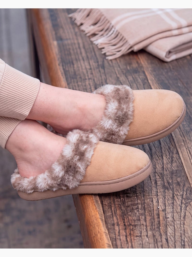 Chaussons mules microvelours semelle bloup extra confort femme Camel - Kiabi