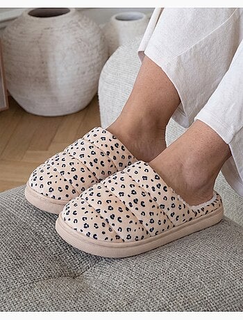 Chaussons mules microvelours semelle bloup extra confort femme isotoner
