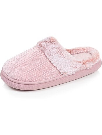 Chaussons mules microvelours semelle bloup extra confort femme isotoner