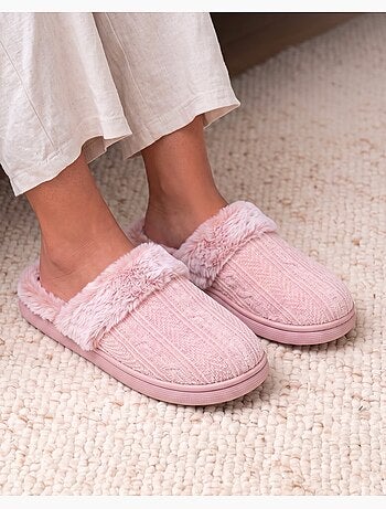 Chaussons mules microvelours semelle bloup extra confort femme isotoner