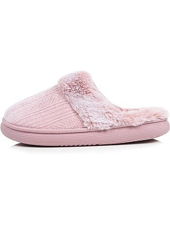 Chaussons mules microvelours semelle bloup extra confort femme isotoner