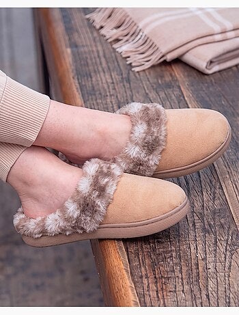 Chaussons mules microvelours semelle bloup extra confort femme isotoner
