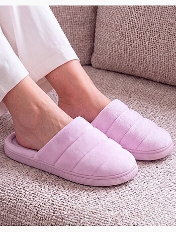 Chaussons mules microvelours semelle bloup extra confort femme isotoner