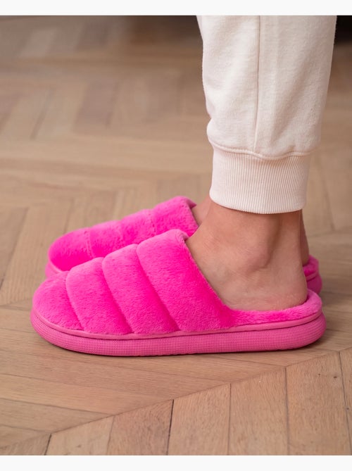 Chaussons mules microvelours semelle bloup extra confort femme isotoner - Kiabi