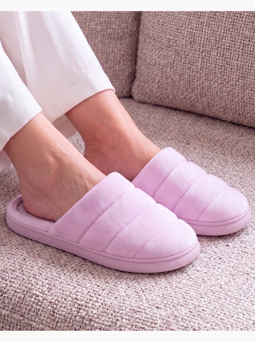 Chaussons mules microvelours semelle bloup extra confort femme - Kiabi