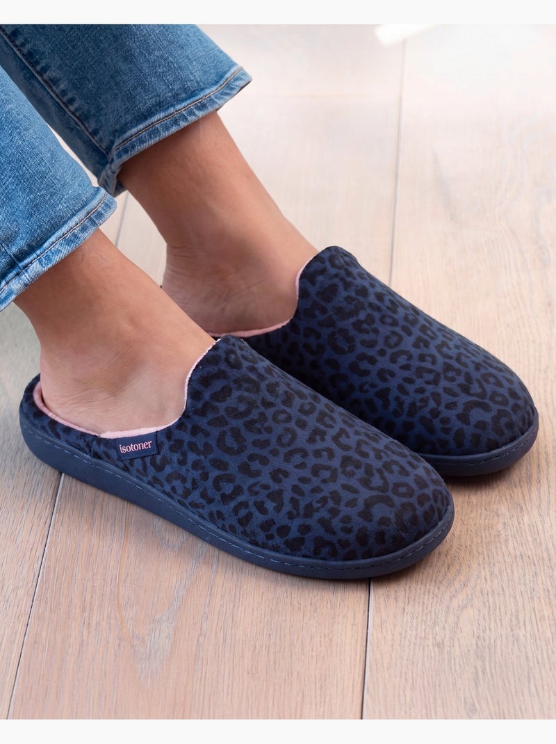 Chaussons mules microvelours semelle ergonomique, mousse femme Bleu marine - Kiabi