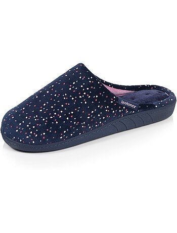 Chaussons mules microvelours semelle ergonomique, mousse femme isotoner