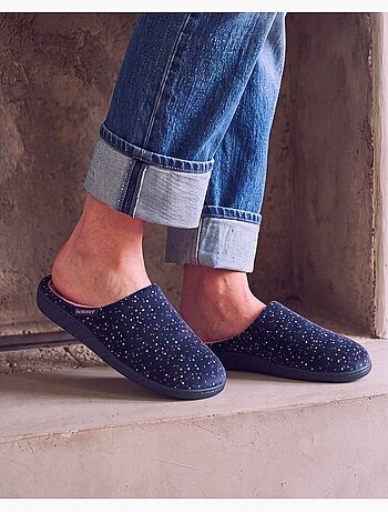 Chaussons mules microvelours semelle ergonomique, mousse femme isotoner