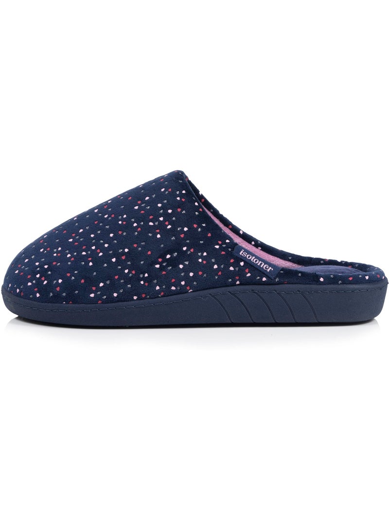 Chaussons mules microvelours semelle ergonomique, mousse femme isotoner Bleu marine - Kiabi