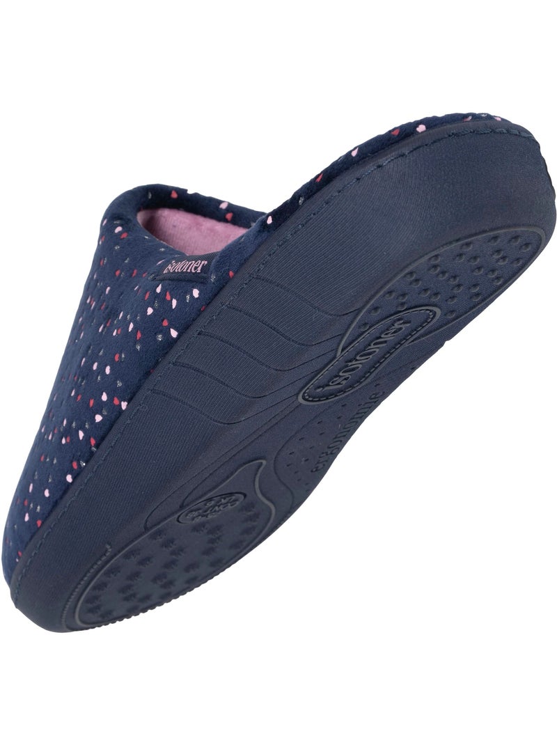 Chaussons mules microvelours semelle ergonomique, mousse femme isotoner Bleu marine - Kiabi