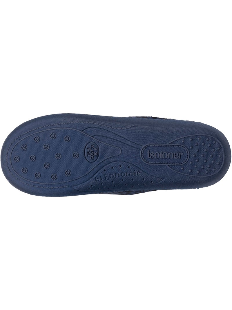 Chaussons mules microvelours semelle ergonomique, mousse femme isotoner Bleu marine - Kiabi