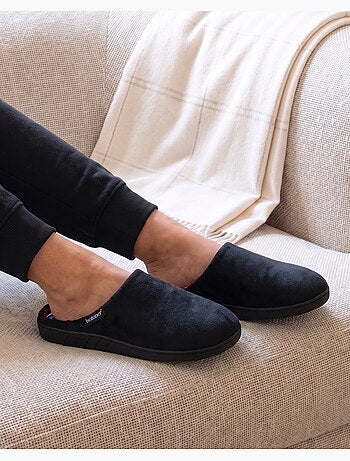 Chaussons mules microvelours semelle ergonomique, mousse femme isotoner