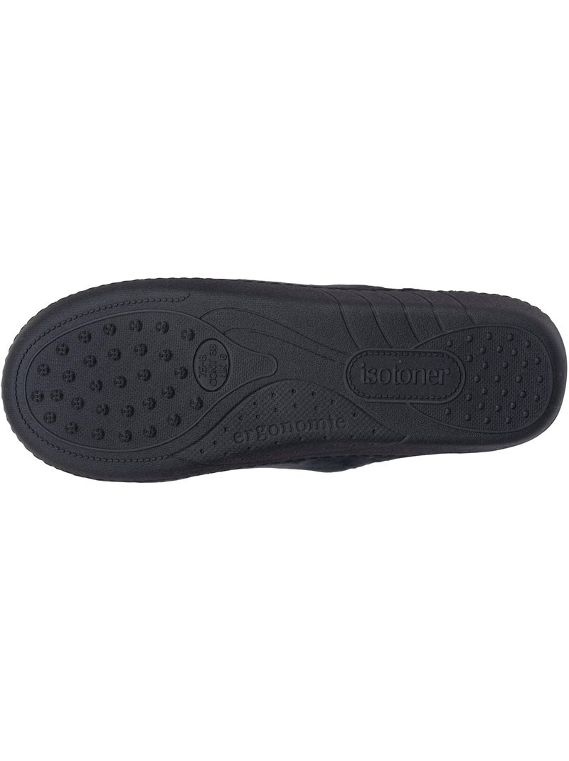 Chaussons mules microvelours semelle ergonomique, mousse femme Isotoner Noir - Kiabi