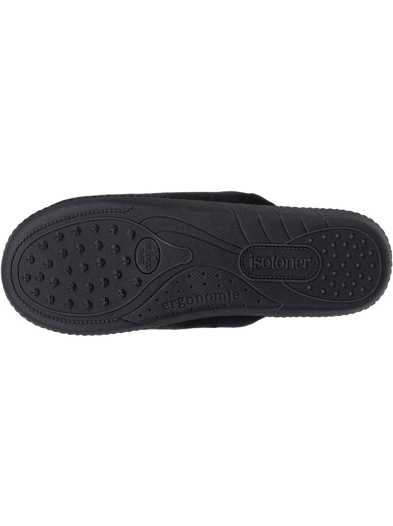 Chaussons mules microvelours semelle ergonomique, mousse femme Isotoner Noir - Kiabi
